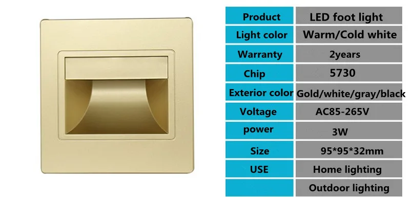 2 шт. светодиодный светильник для ног Индуктивный угол для домашних лестниц, 3 Вт Черный Белый Золотой Серый инфракрасный датчик настенный светильник