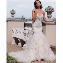Custom Made Vestido De Novia Ivory/White Organza Beading Ruffles Pleat Applique Lace Mermaid Wedding Dress