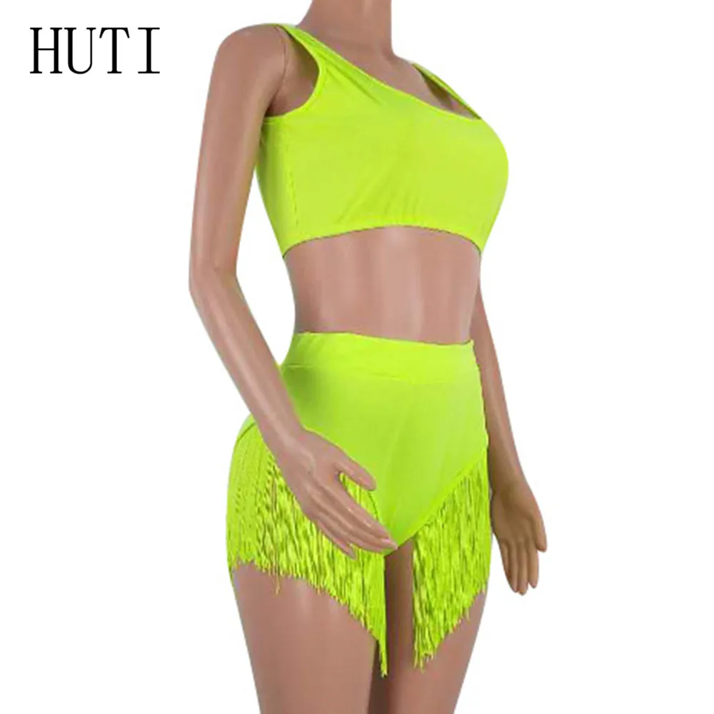 HUTI Women Two Pieces Sets Sexy Sleeveless Hollow Out Top+tassel Bodysuits Summer Beach Club Wear Playsuits Combinaison Femme HUTI Women Two Pieces Sets Sexy Sleeveless Hollow Out Top+tassel Bodysuits Summer Beach Club Wear Playsuits Combinaison Femme