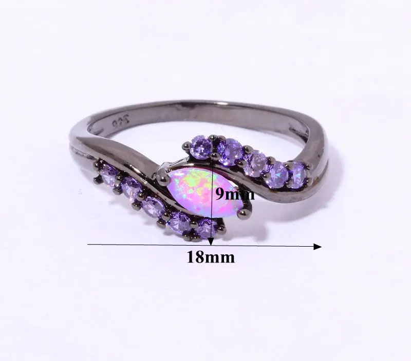 CiNily Created Pink Fire Opal Purple Zircon Black Gold Color Wholesale for Women Fashion Jewelry Ring Size 6 7 8 OJ8131