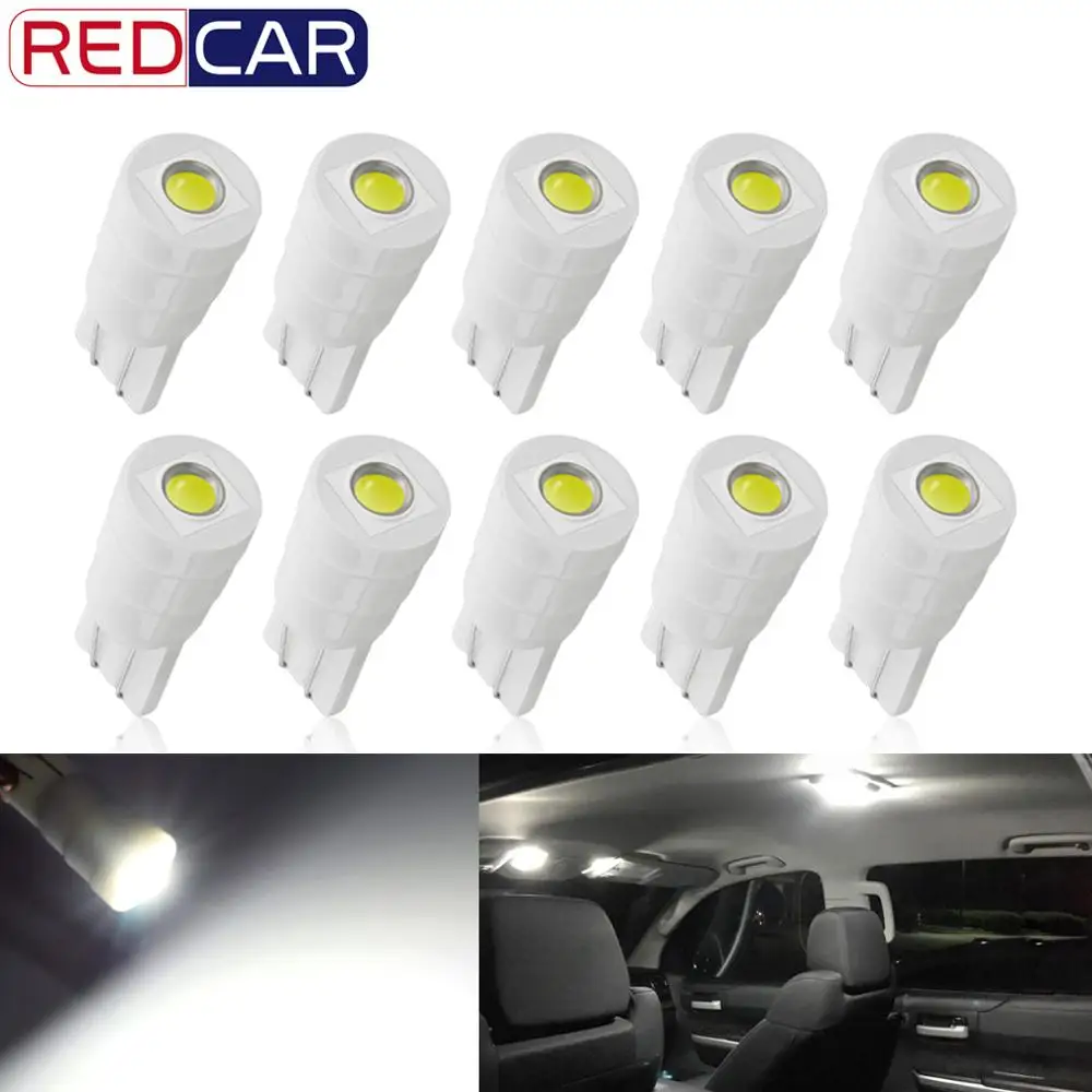 

10pcs T10 W5W LED Bulbs Ceramic LED 194 168 Car Interior Lights Wedge Door Instrument Side Bulb Plate Light Auto Lamp White 12V