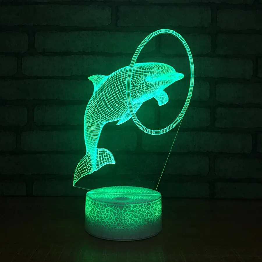 2018 USB ночник 3D визуальную иллюзию лампа Дети Подарки на Новый год свет стол 7 цветов изменить Dophine животного светодиодный свет