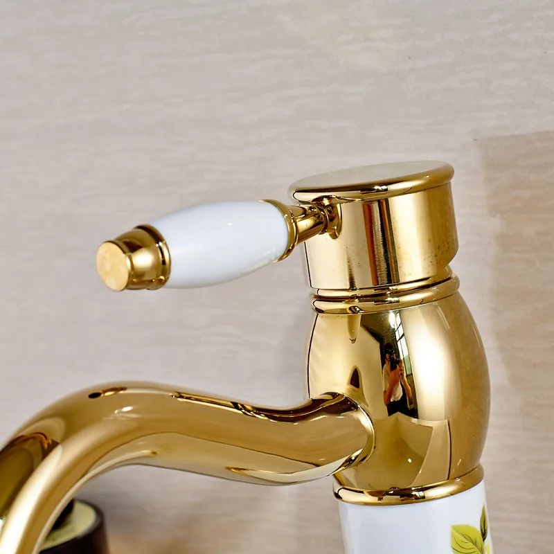 Бортике Однорычажный креативный смеситель для раковины для ванной комнаты кран золотой с цветочным узором смеситель для раковины