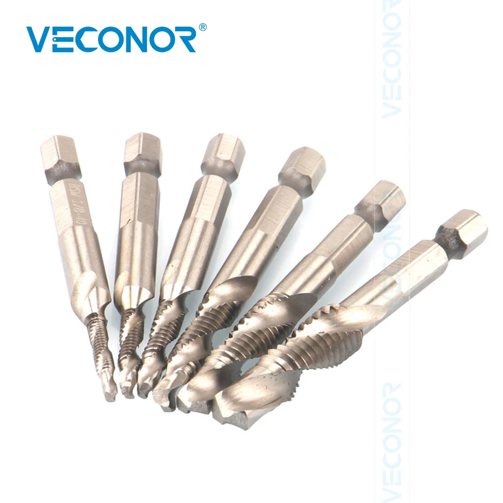 6PCS Screw Spiral Point Thread Metric Plug Drill Bits Hand Tap Hex Shank High Speed Steel 6PCS Screw Spiral Point Thread Metric Plug Drill Bits Hand Tap Hex Shank High Speed Steel