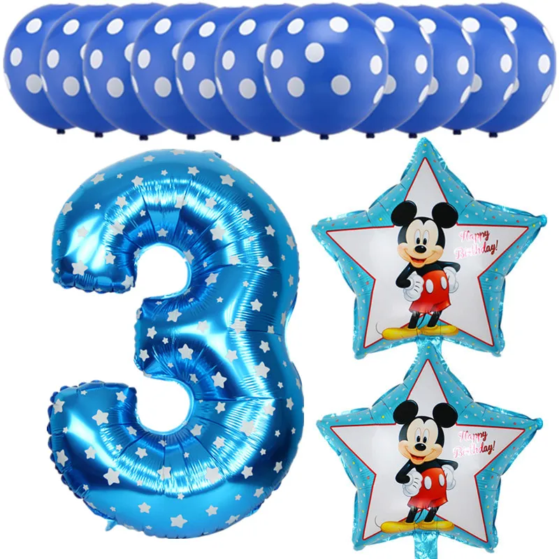 13 piezas rosa azul Mickey Minnie bebé 3 años fiesta de cumpleaños Globos de papel de aluminio de helio de látex Globos niños niñas cumpleaños decoración del partido