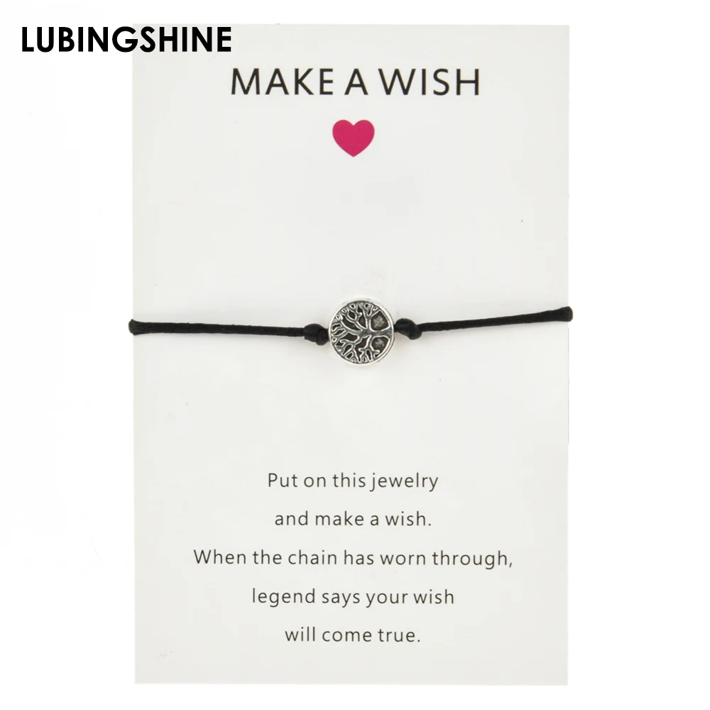 

Make a wish Paper Card Handmade Woven Rope Chain Bracelet Tree of Life Charms Bracelet for Women Adjustable Best Friends Jewelry