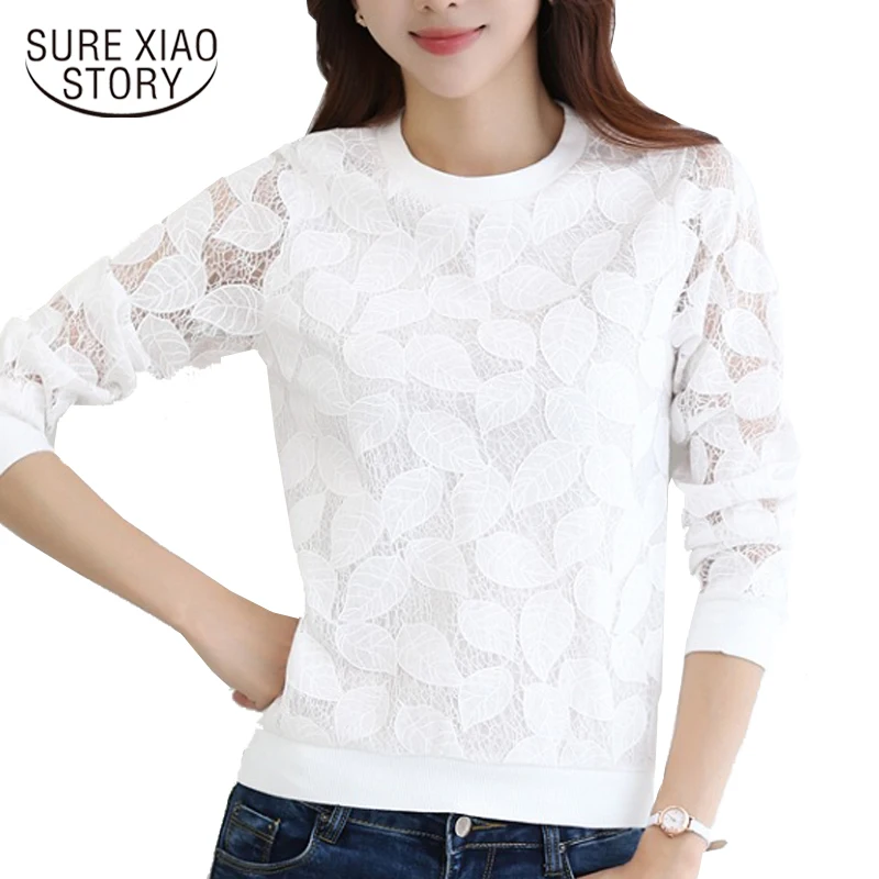 

2019 New Arrival Hot Sale Fashion Lace Blouses Shirt Female Fall Fashion Chiffon shirt Thin Long Sleeved Shirt 883H 25