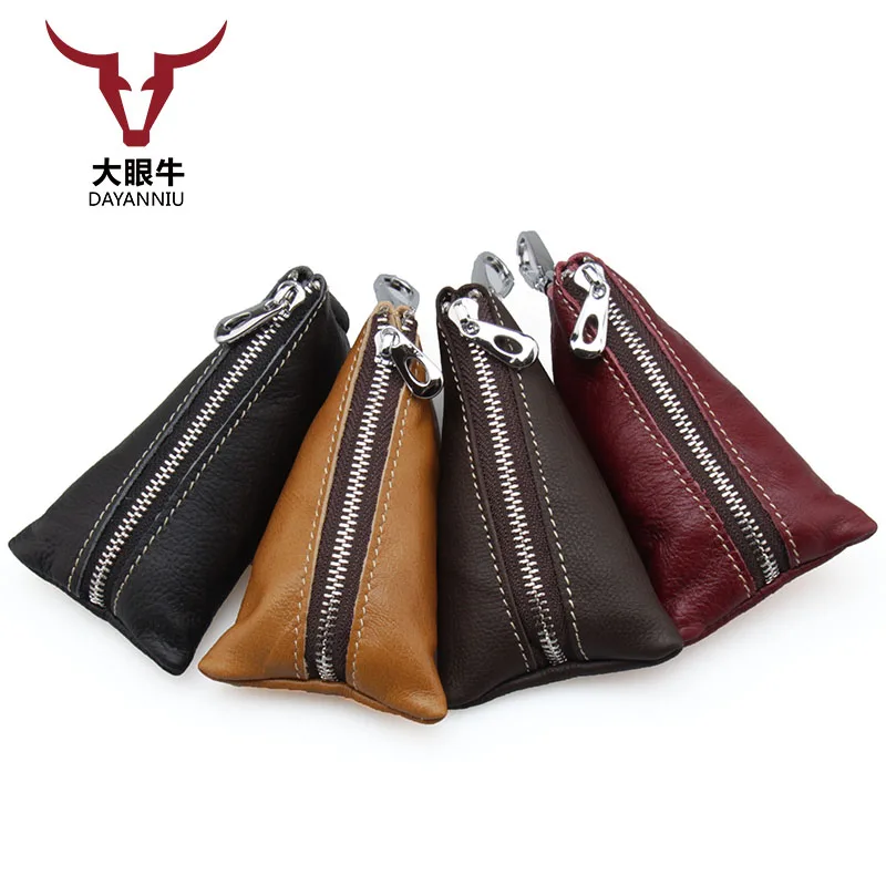 

High Quality Cow Leather Car Key Holder Purse Solid Pattern Key Organizer Pouch Leather Bag Portable Men Car Key Wallets