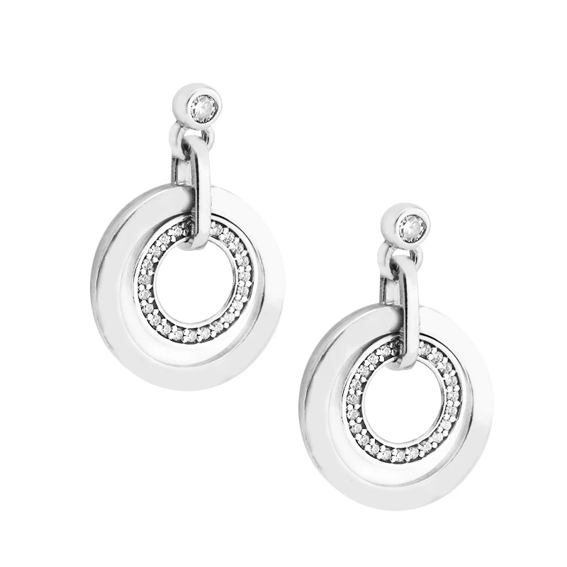 

Pandulaso Circles Drop Earrings for Women Clear CZ Fashion Silver 925 Jewelry Round Shape Signature Drop Earrings Female Jewelry