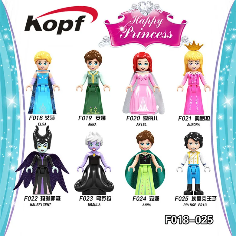 

F018-025 Single Sale Building Blocks Happy Princess Figures Primce Eric Elsa Ariel Anna Aurora Bricks For Children Gift Toys