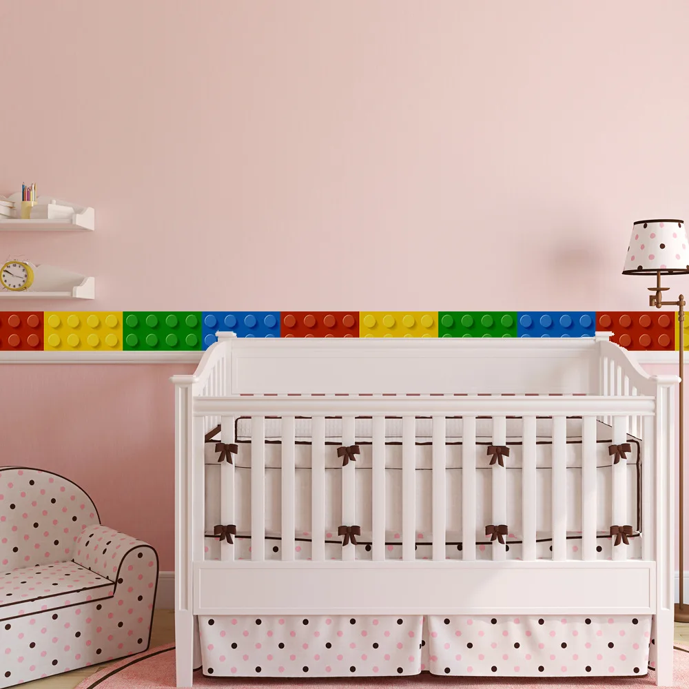 Funlife Blocks Decorative Wall Borders For Kids,Waterproof adhesive 3D Wallpaper Borders,Kitchen Bathroom Wall Border Sticker