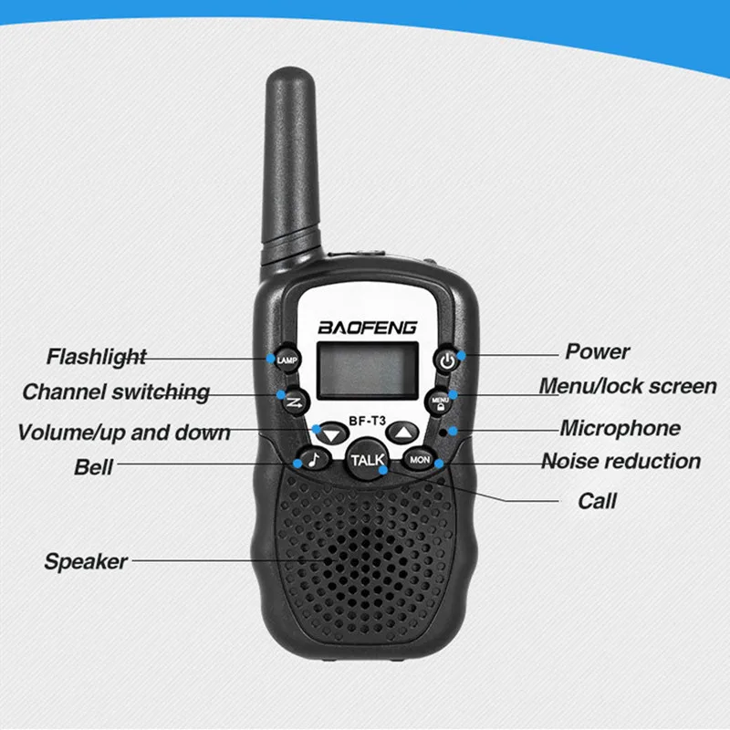 2 шт Baofeng T3 Walkie Talkie 3-10 км Talk Range Interphone для детей взрослых на открытом воздухе Приключения двухдиапазонный fm трансивер bf t3