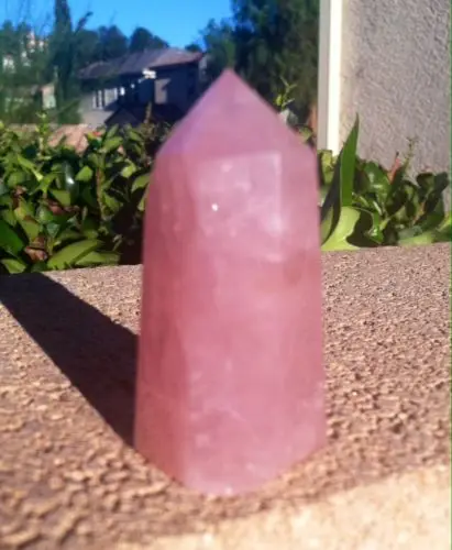 

Deepest Rose Color Rose Quartz Crystal Healing Point Tower Wand Generator Chakra