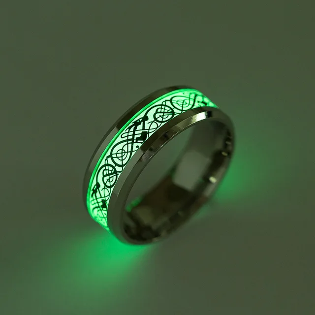 Unique high quality luminous Green stainless steel ring men s dragon knight magic ring fashion accessories