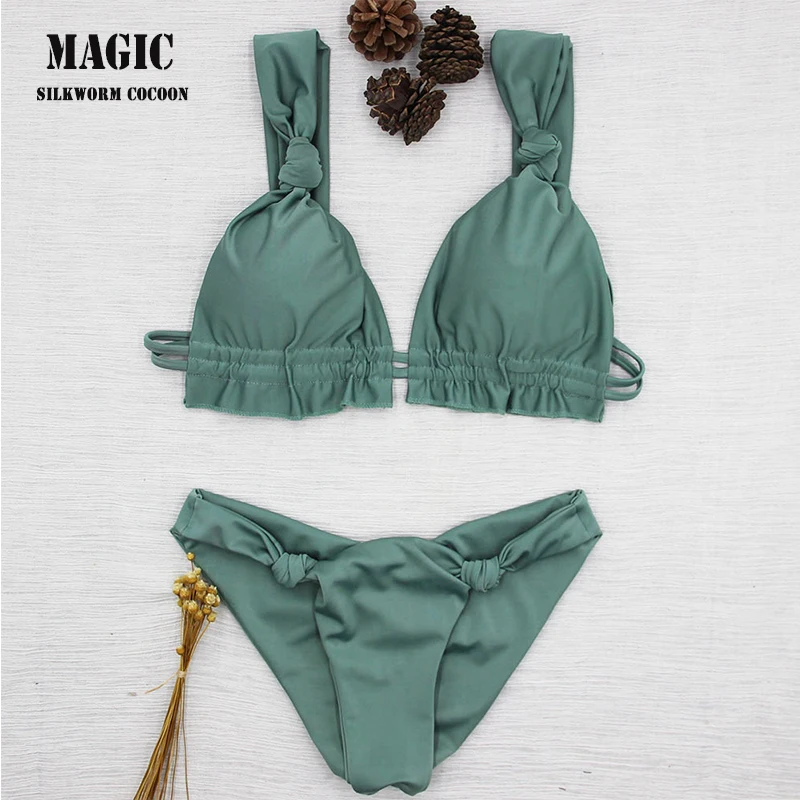 

Solid color mid waist bikini women's bikinis sexy bikini beach wear Brazilian swimwear for the women