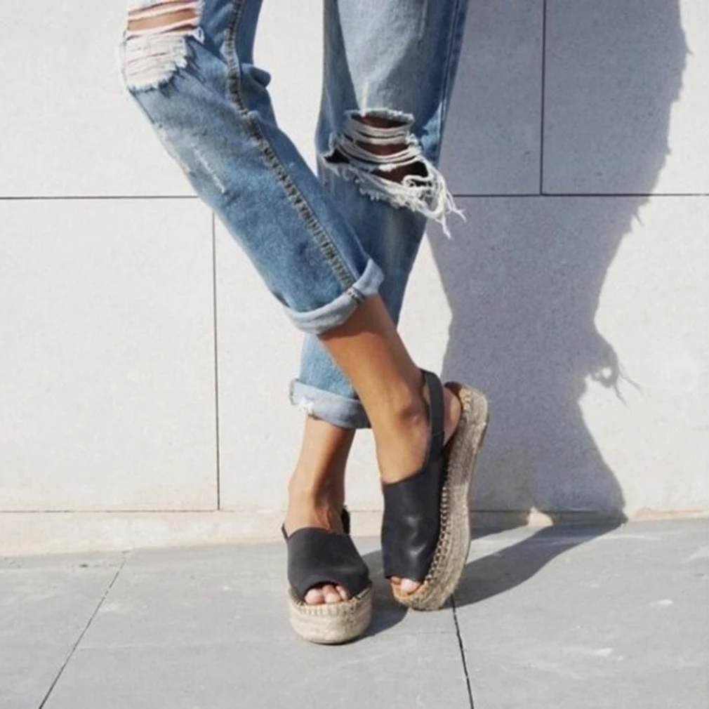 Women Sandals 2019 Platform Sandals Wedges Shoes Ladies Peep Toe Gladiator Sandalias Mujer Summer Shoes Linen Wedge Heel Sandals