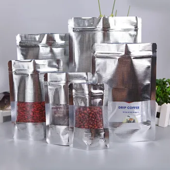 

3.9''x5.9'' (10x15cm) Stand Up Aluminum Foil Lines Bag With Clear Window For Food Snack Storage Packaging Ziplock Doypack Pouch