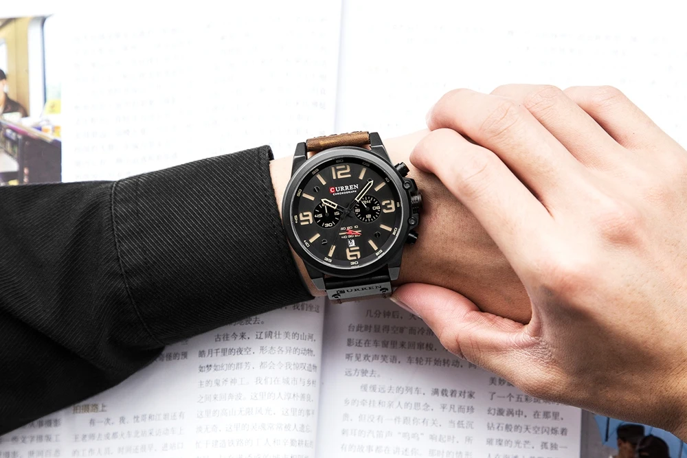 Кварцевые фирмы carren мужские наручные часы с кожаным ремешком Хронограф Авто Дата мужские спортивные часы модные повседневные наручные часы с календарем Мужские часы Montres 8314