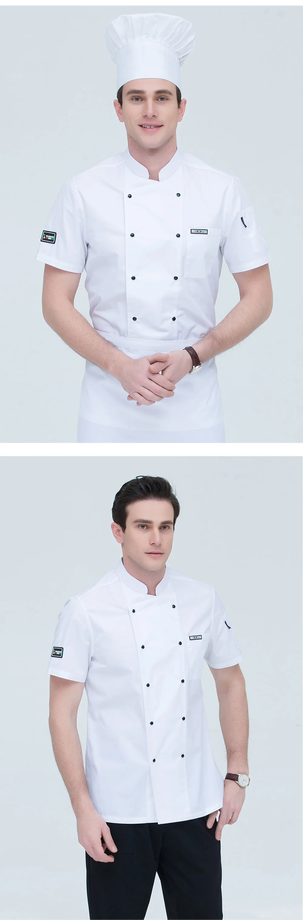 Униформа для ресторана рубашки 4 цвета с коротким рукавом двубортный Кейтеринг Спецодежда отель кухня рабочая одежда шеф-повара рабочая