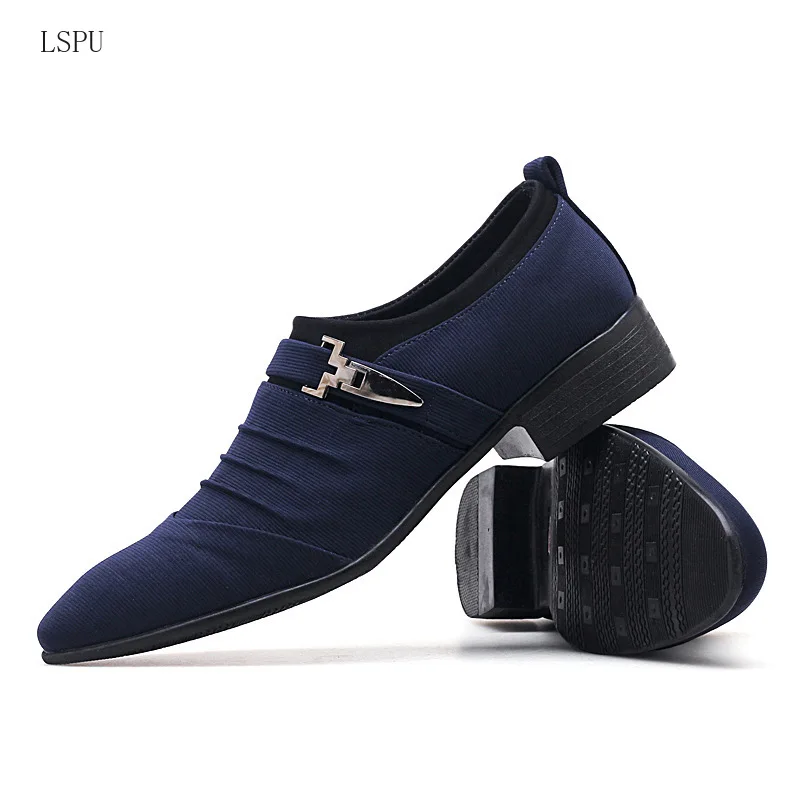 

New 2019 Breathable Canvas Shoes Men Fashion Summer Casual Shoes Comfortable Black Loafers Pointed Toe Mens Flats Dress Shoes