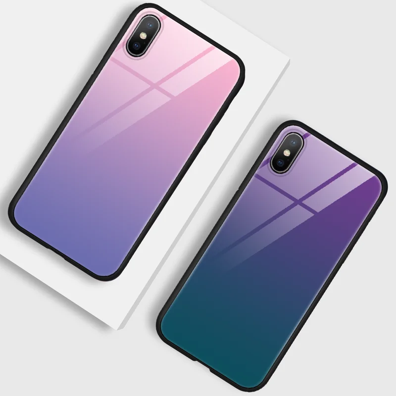 

Tempered Glass Phone Fundas For iPhone 8 Plus 7 6 6S Plus 9 10 Case For iPhone X For iPhone XR XS Max Gradient Color Cover Coque