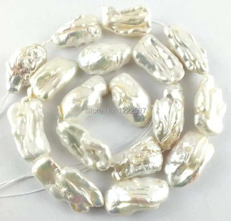 

new 16-22mm Natural White Freshwater Pearl Bar Flat Loose Beads 15''