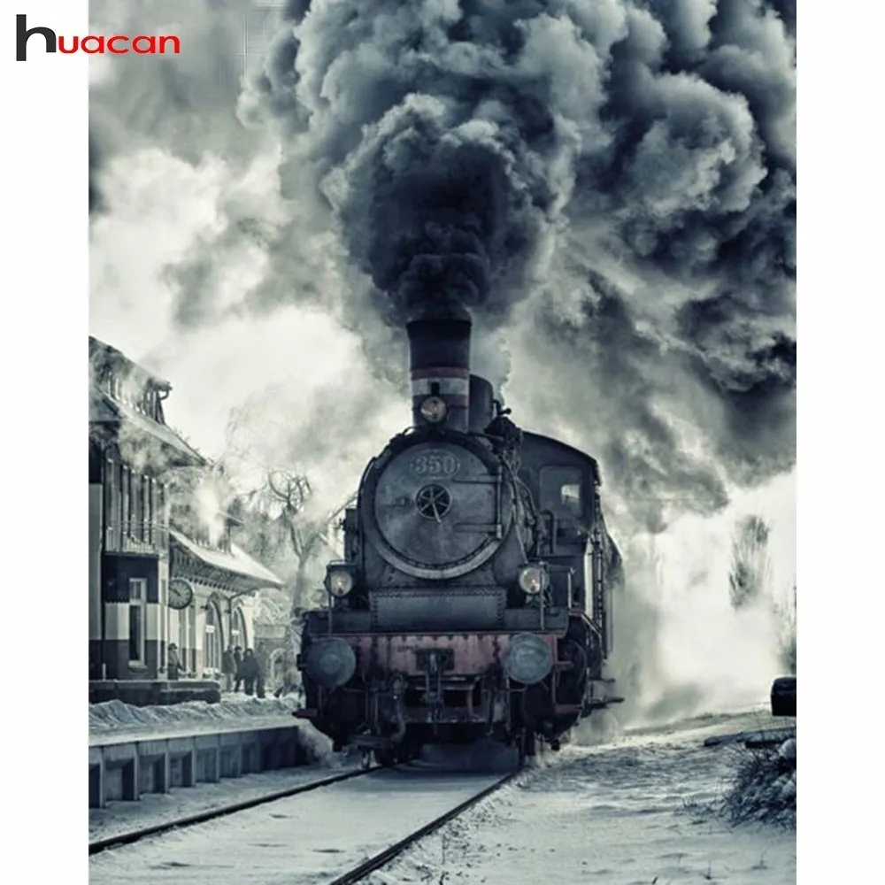 

HUACAN Diamond Embroidery Landscape Diamond Painting Cross Stitch Train Full Round Needlework Rhinestone Mosaic Crafts