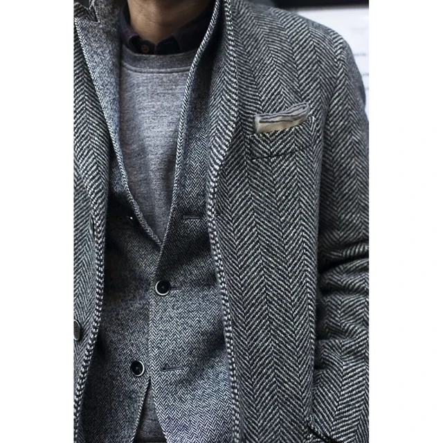 Blazer extraancho de espiga para hombre, chaqueta de Tweed a medida, diseño a la moda, color oscuro, 2023 - AliExpress