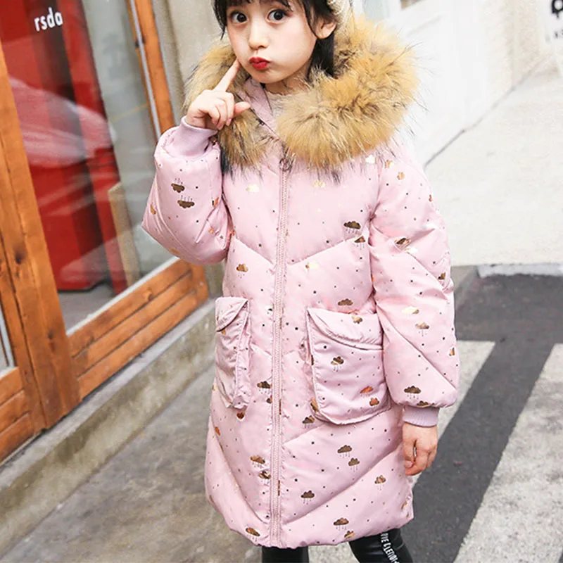 

2018 Children Winter Jacket Girls Warm Coats With Fur Hooded Baby Big Girl Long Thick Duck Down Coat Kids Snow Wear Tops Clothes