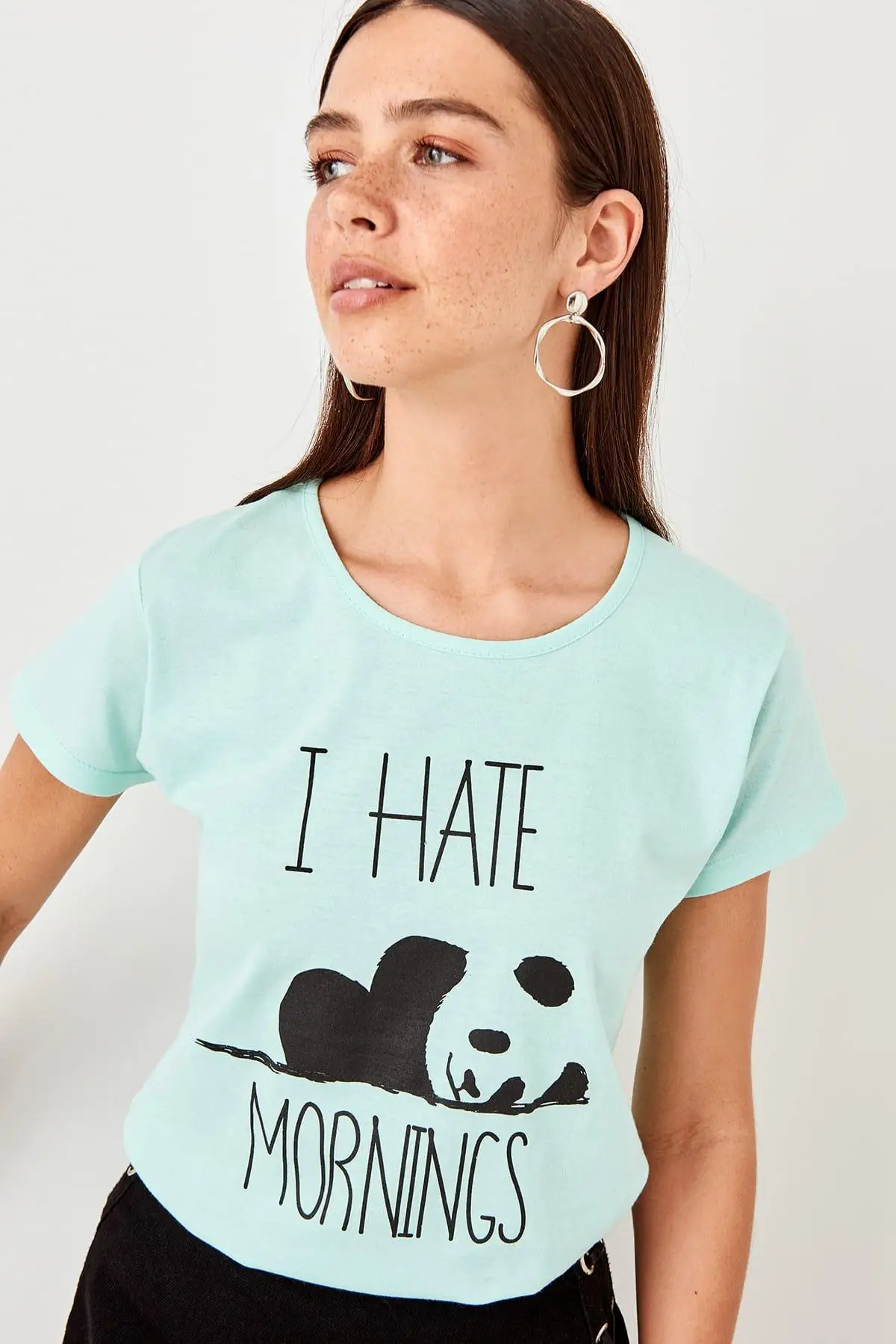

Trendyol Mint Printed Basic Knitted T-Shirts TWOSS19LR0329