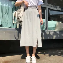 Лето, офисный винтажный стиль, Женская эластичная талия, высокая талия, хлопок, серая сумка, бедра, юбки, черная длинная юбка-карандаш с разрезом