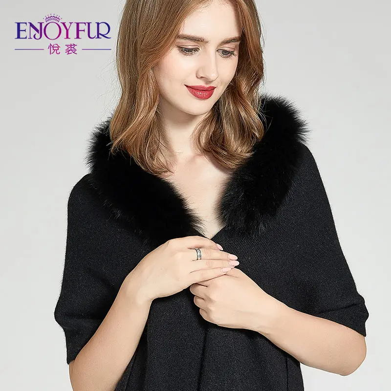 

ENJOYFUR Fox Fur Scarf For Winter Women's Wool Shawl Fashion Lady Fur Wraps Scarves For Girls High Quality