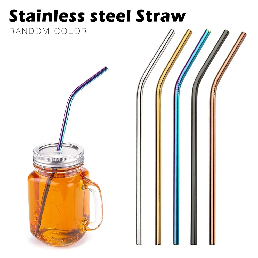 4pcs Multicolor Reusable Stainless Steel Straws Eco friendly Bent Straw Drinking Metal Straws