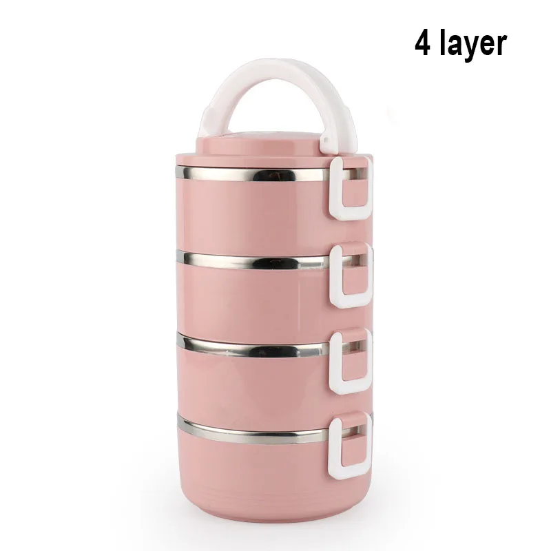 4 layer pink Нержавеющая сталь сохранение тепла Ланч-бокс 1 шт. для взрослых бизнес Bento box контейнер для еды для детей портативный для пикника школы - Цвет: 4 layer pink