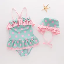 Новое поступление в милый горошек для маленьких девочек Купальник/Дети Одна деталь купальники с Кепки 3080