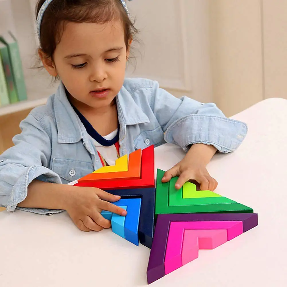 Деревянная Радуга Укладка игра укладчик геометрические строительные блоки гнездовые Развивающие игрушки для детей ясельного возраста