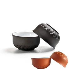 4 шт./лот, китайская чайная чашка Исин, zisha, фиолетовая глина, фарфоровая чашка для чая, кунг-фу, чашки, украшение лотоса, китайская быстрая, 50 мл