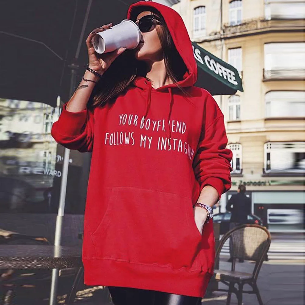 Женские красные толстовки с капюшоном надписью my instagram и your boyfriend для девочек