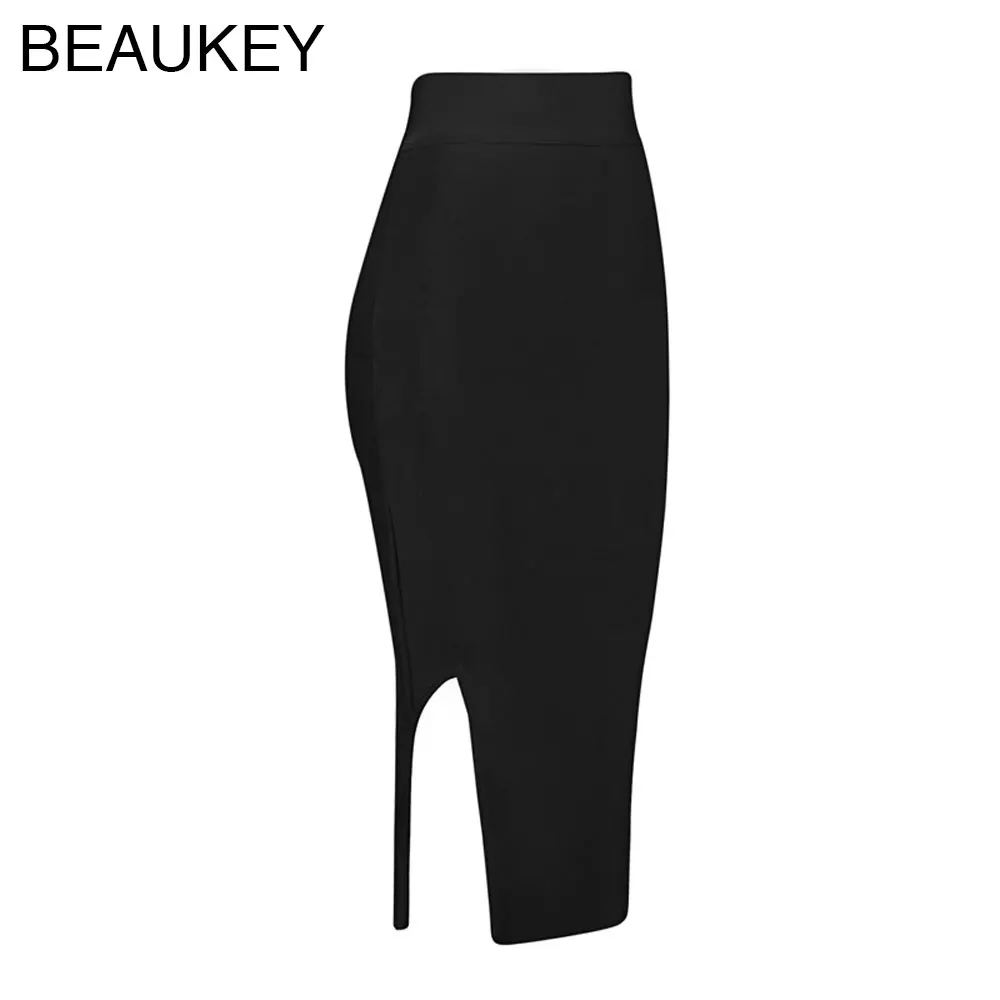 Черный Новая Мода повязки сексуальный Для женщин с боковыми Разделение по колено облегающее Высокая талия карандаш юбка с узором клетка