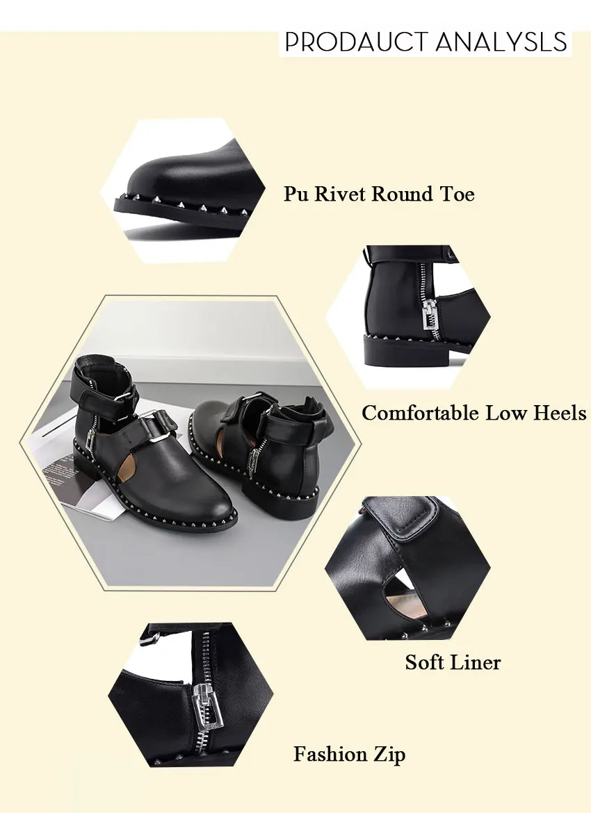 WETKISS/Новые летние женские ботинки на низком каблуке модная женская обувь ручной работы с закругленным носком, украшенная металлическими заклепками, на молнии, с пряжкой