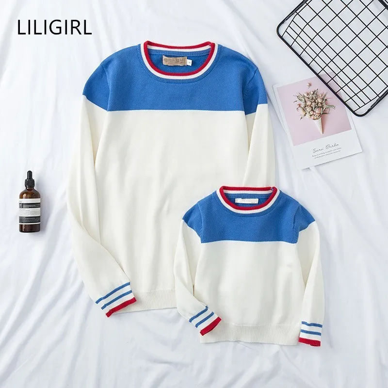 LILIGIRL Cotton Family Matching Clothes Spring Autumn Mother Daughter triped Knitted Sweater Mommy and Me Pullover Outfits