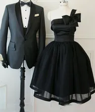 Cheap One Shoulder Bowknot Black Short Bridesmaid Dresses 2016 New Arrival Plus Sizes Ball Gown Classic Wedding Party Dress