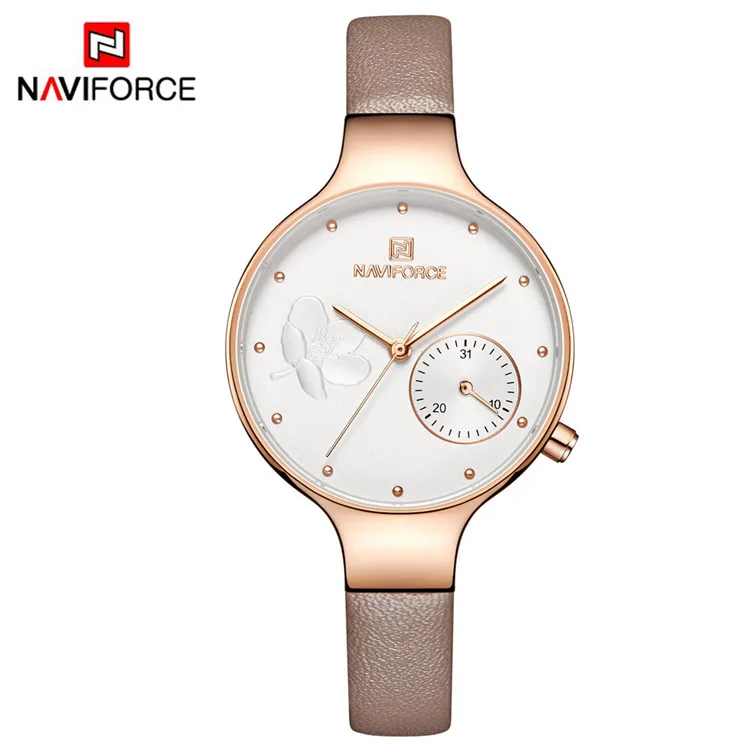 NAVIFORCE женские часы люксовый бренд кожаные женские кварцевые часы спортивные Relogio Feminino Montre Femme наручные часы - Цвет: coffee white