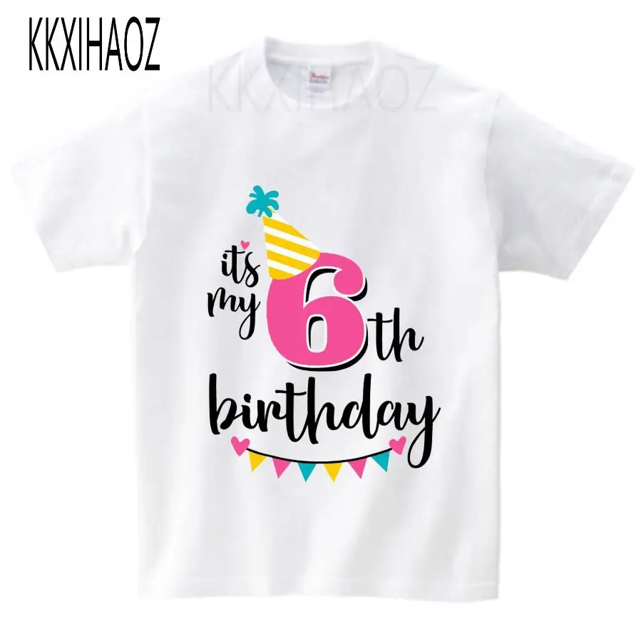 Футболка с надписью «Happy Birthday Number» для девочек 4-6 лет, милая летняя одежда для малышей, Детская футболка с цифрами «забавный подарок на день рождения» для мальчиков, NN - Цвет: white childreT-shirt