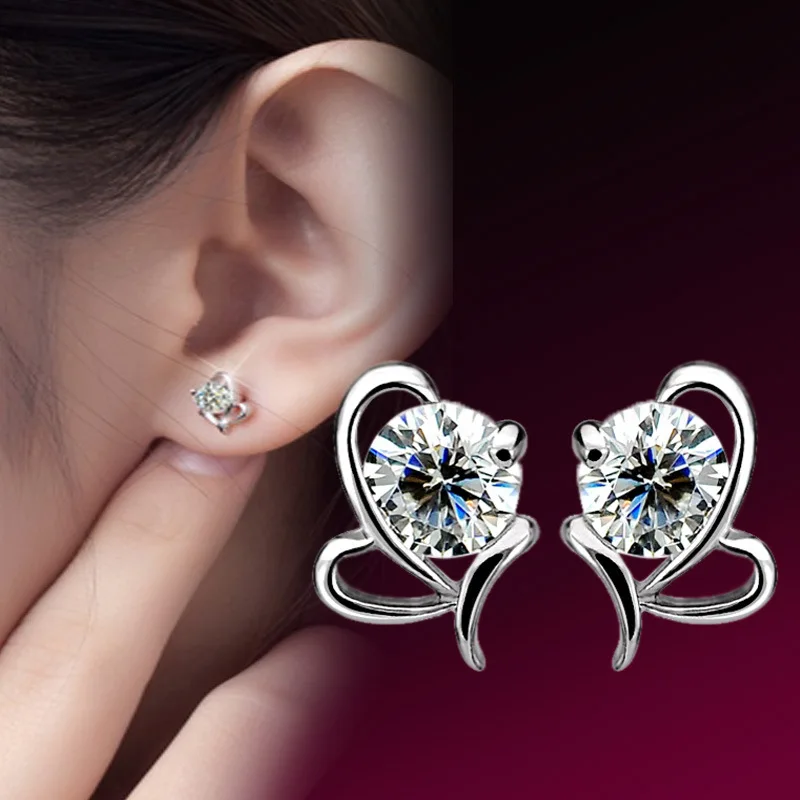 

100% 925 sterling silver fashion shiny crystal flower ladies`stud earrings jewelry women Anti allergy birthday gift no fade