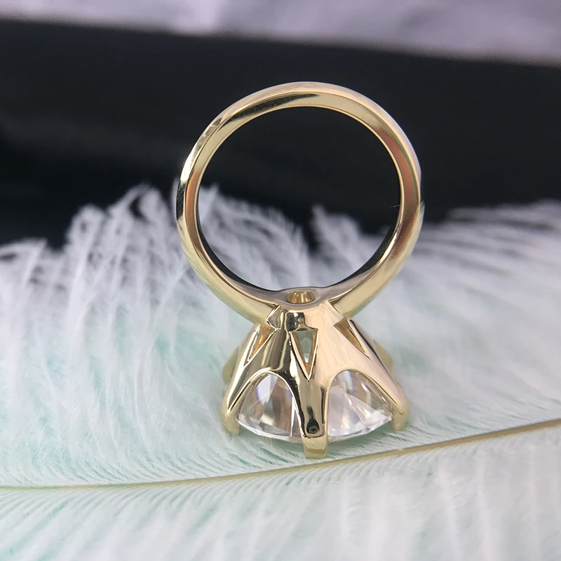 Центр 15 мм 10ct карат муассанит обручальное кольцо для женщин обручальное одноцветное Настоящее 14 к желтое золото женское кольцо