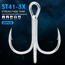 ST41-3X, 20 шт./лот, белый цвет, тройной крючок, высокопрочные крючки 2#-4#-6#-8#-10#, Высокоуглеродистая сталь, рыболовный крючок для соленой воды, новинка