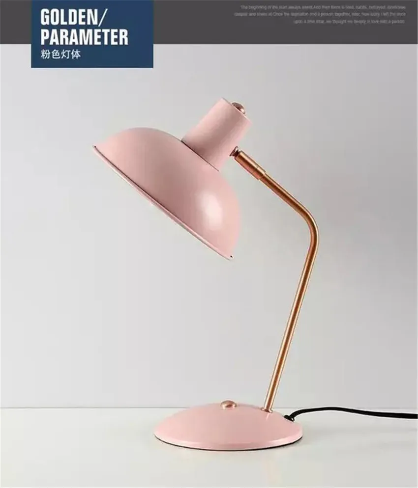 Modern Fashion Metal Table Lamp for Living Room Bedroom Study Offiee,Gray Blue Pink Green Wrought Iron Bedside Reading Lamp