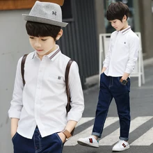 

2018 New Spring Autumn Long Sleeve Boys Blouses Breathable 100% Cotton Kids Children Shirts 4 to 15Years Kids Shirts Boys Shirts