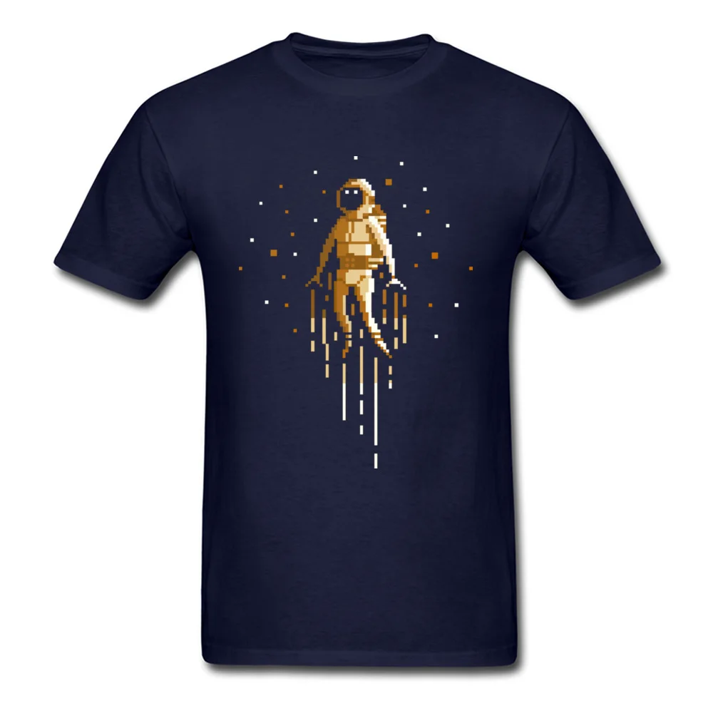 Funny astronaut Pixel art Funny T-shirts Round Collar 100% Cotton Men Tops T Shirt Short Sleeve April FOOL DAY Funny Tee Shirt astronaut Pixel art navy